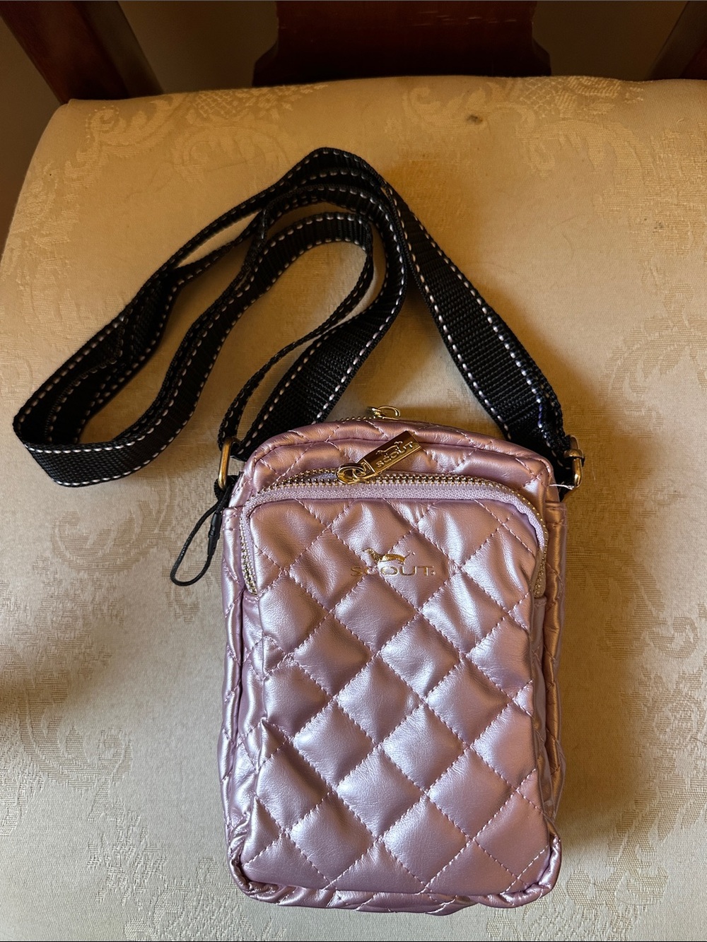 NWOT Scout Micromanager quilted crossbody bag, metallic lavender pink